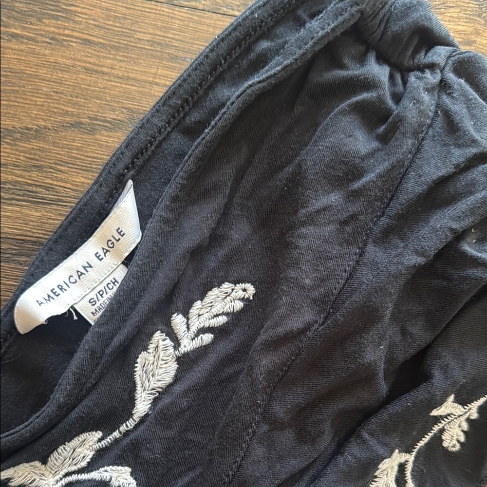 American Eagle Black Romper with White Floral Embroidery - Picture 2 of 2